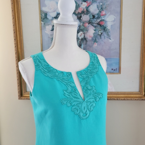 Jessica Howard Sleeveless Embellished Teal Green Sheath Dress - Picture 5 of 7